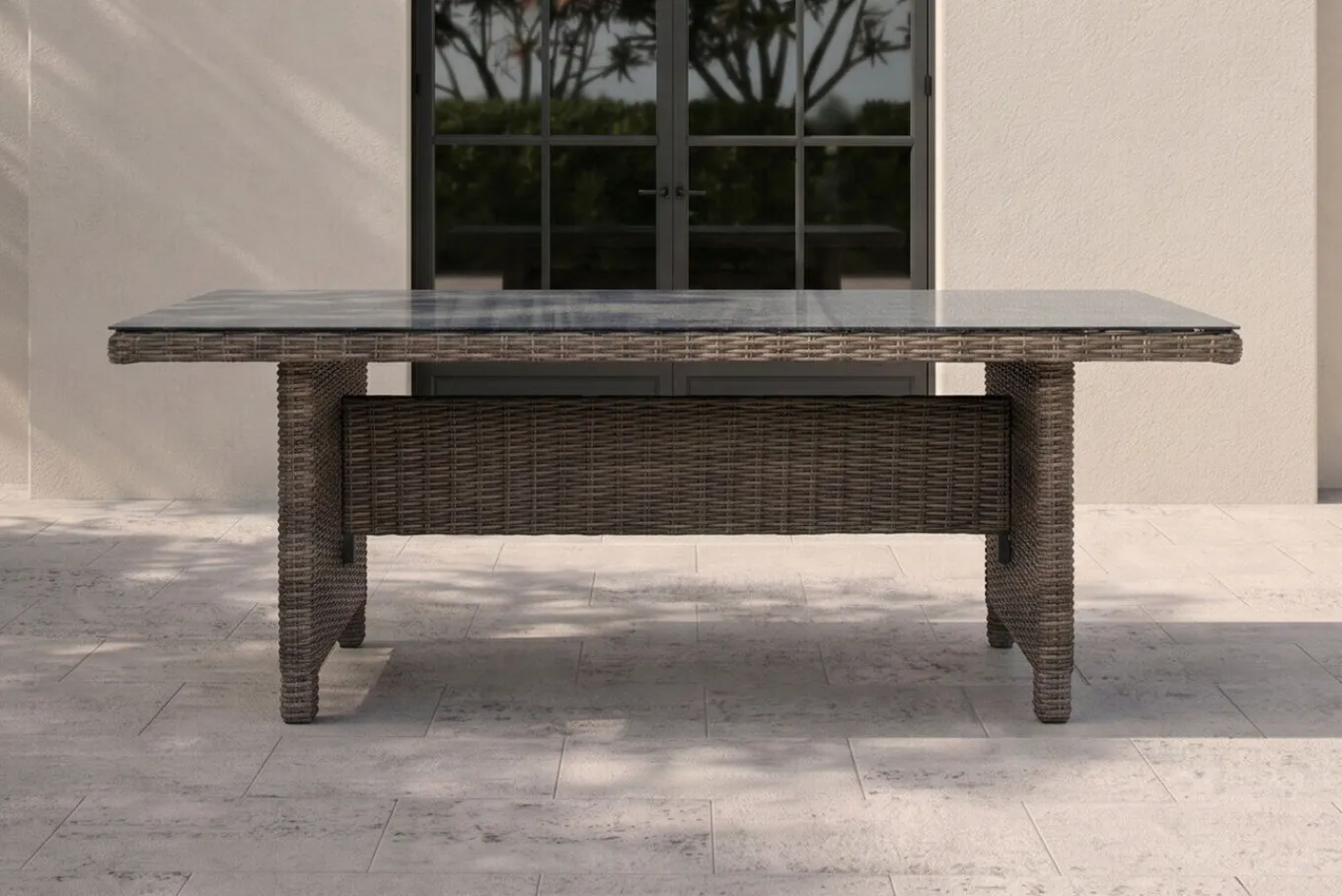 New Esstisch, grau, Polyrattan, 200 x 95 cm, Tischplatte Spraystone, 6mm, aufliegend Gartentische|Polyrattan-Gartenmöbel