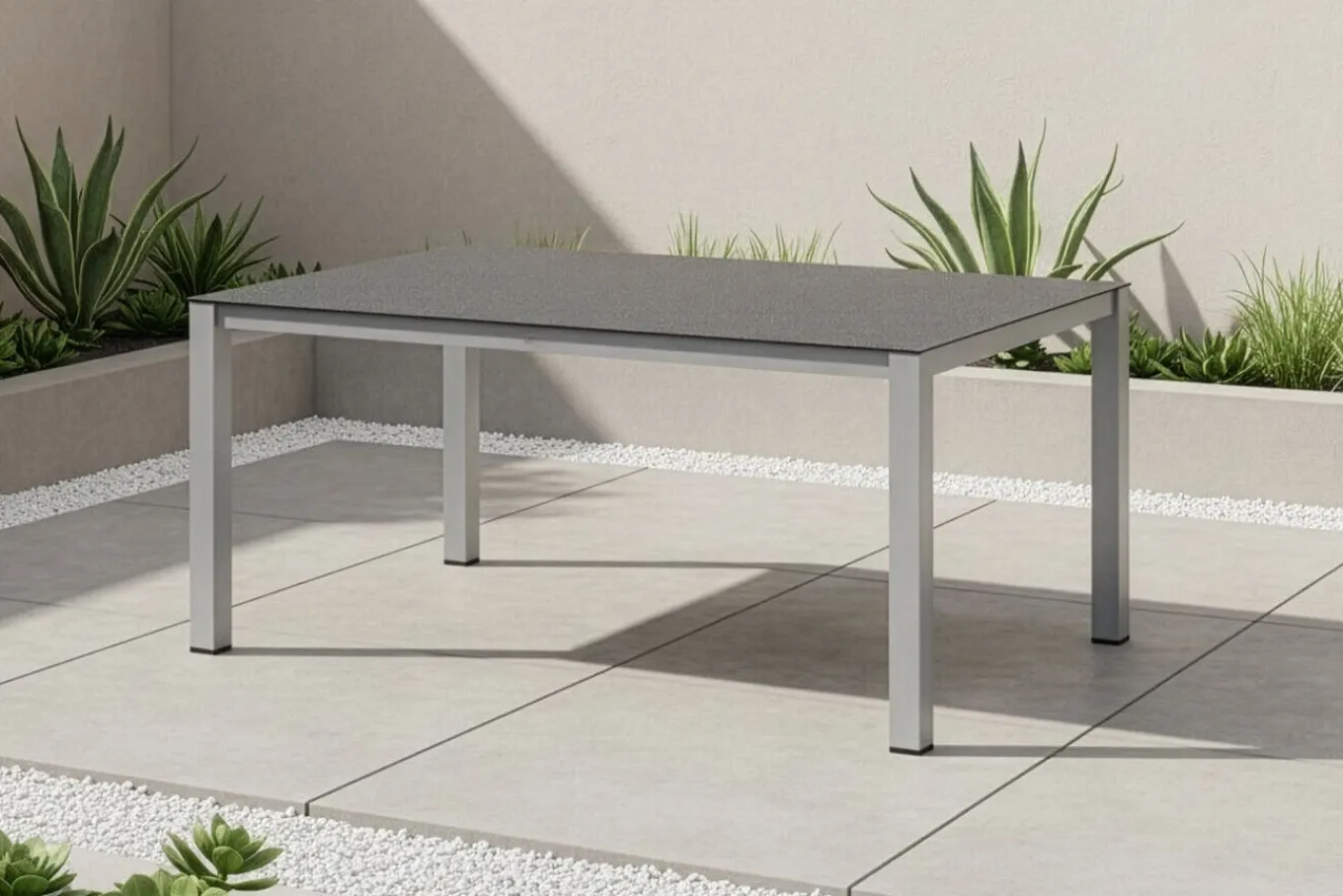 Clearance Esstisch, silber/anthrazit, Aluminium/Spraystone, 160x95 cm Gartentische
