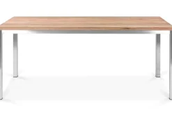 Outlet Esstisch, silber/natur, Edelstahl/ recyceltes Teak, 180x90cm, rustikal gebürstet, FSC®-zertifiziertes Produkt Gartentische