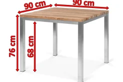 Online Esstisch, silber/natur, Edelstahl/ recyceltes Teak, 90x90cm, rustikal gebürstet, FSC®-zertifiziertes Produkt Gartentische