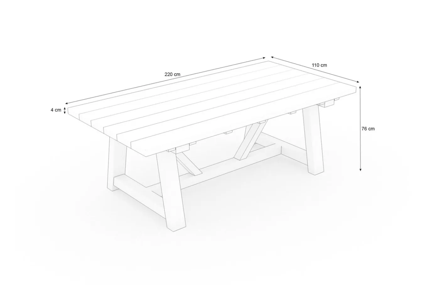 Clearance Esstisch XXL, natur, recyceltes Teak, 220x110cm, rustikal gebürstet, Tischplattenstärke 4cm, FSC®-zertifiziertes Produkt Gartentische