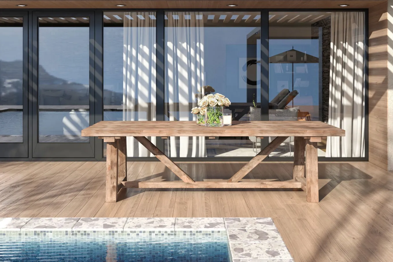Clearance Esstisch XXL, natur, recyceltes Teak, 220x110cm, rustikal gebürstet, Tischplattenstärke 4cm, FSC®-zertifiziertes Produkt Gartentische
