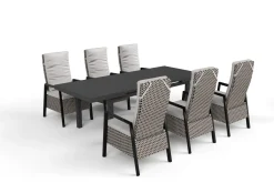 Clearance Evora Garten-Essgruppe, grau/anthrazit, Alu/Polyrattan, ausziehbare Tischplatte 180/240 x 100 cm, 6 Diningsessel Garten-Essgruppen