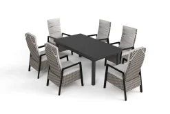 Clearance Evora Garten-Essgruppe, grau/anthrazit, Alu/Polyrattan, ausziehbare Tischplatte 180/240 x 100 cm, 6 Diningsessel Garten-Essgruppen