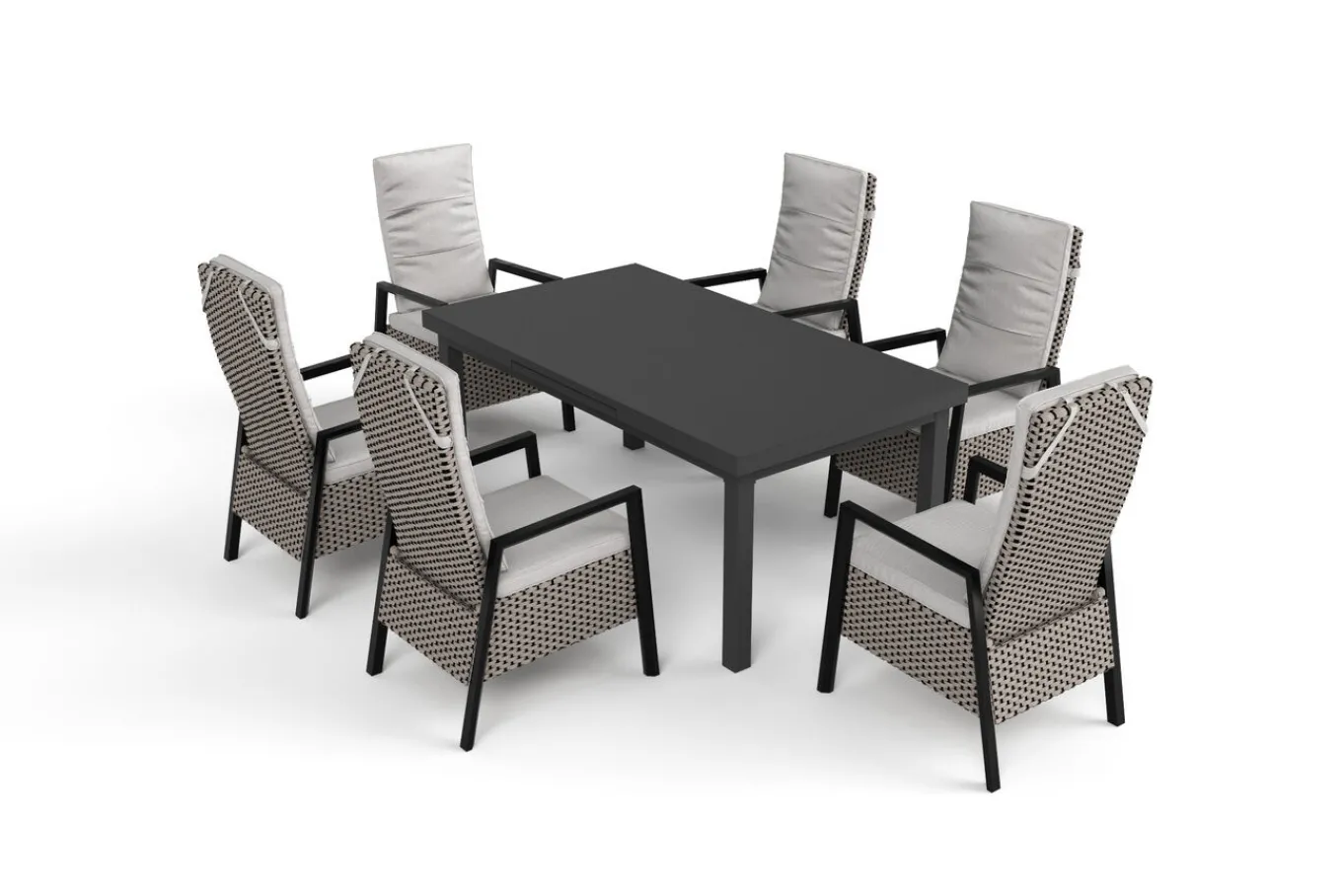 Clearance Evora Garten-Essgruppe, grau/anthrazit, Alu/Polyrattan, ausziehbare Tischplatte 180/240 x 100 cm, 6 Diningsessel Garten-Essgruppen