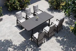 Clearance Evora Garten-Essgruppe, grau/anthrazit, Alu/Polyrattan, ausziehbare Tischplatte 180/240 x 100 cm, 6 Diningsessel Garten-Essgruppen