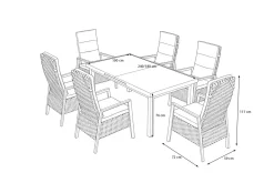 Clearance Evora Garten-Essgruppe, grau/anthrazit, Alu/Polyrattan, ausziehbare Tischplatte 180/240 x 100 cm, 6 Diningsessel Garten-Essgruppen