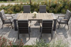 Discount Evora Garten-Essgruppe, anthrazit/natur, Alu/Teak/Polyester, 240 x 100 cm, FSC®-zertifiziertes Produkt Garten-Essgruppen