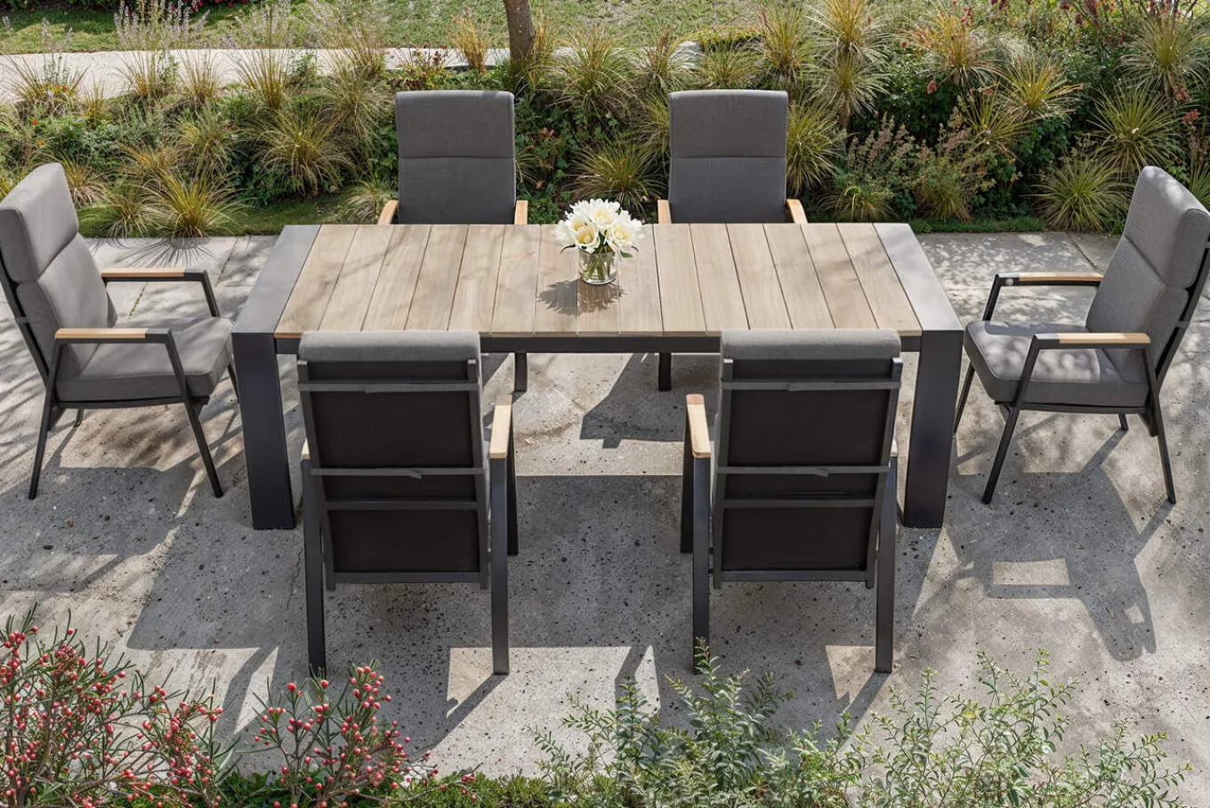 Discount Evora Garten-Essgruppe, anthrazit/natur, Alu/Teak/Polyester, 240 x 100 cm, FSC®-zertifiziertes Produkt Garten-Essgruppen