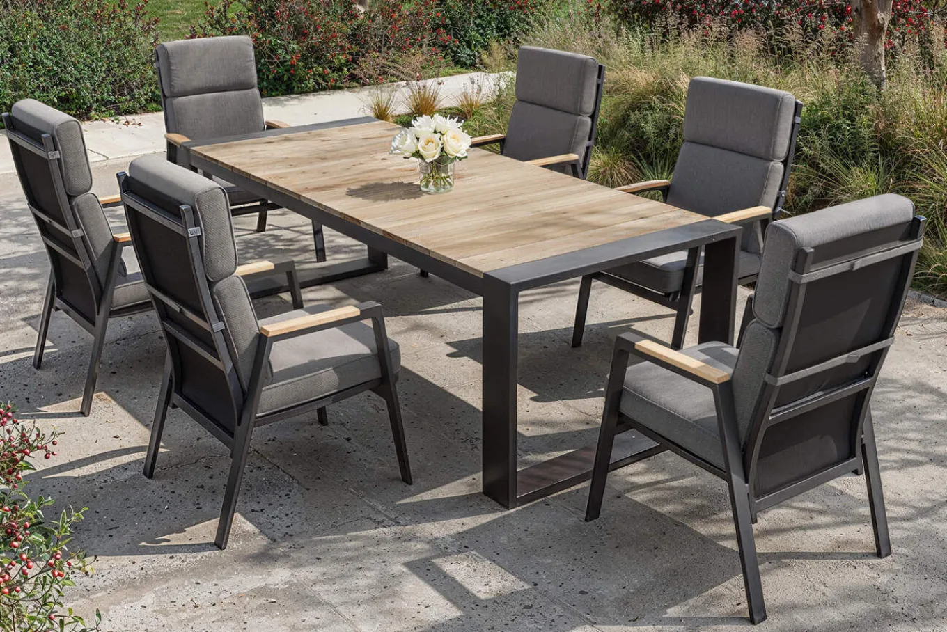 Discount Evora Garten-Essgruppe, anthrazit/natur, Alu/Teak/Polyester, 240 x 100 cm, FSC®-zertifiziertes Produkt Garten-Essgruppen
