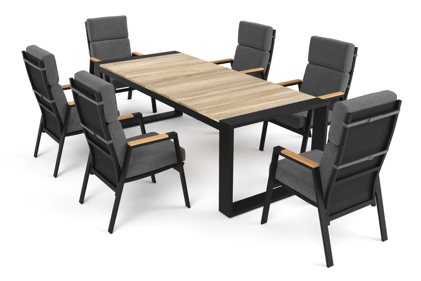 Discount Evora Garten-Essgruppe, anthrazit/natur, Alu/Teak/Polyester, 240 x 100 cm, FSC®-zertifiziertes Produkt Garten-Essgruppen