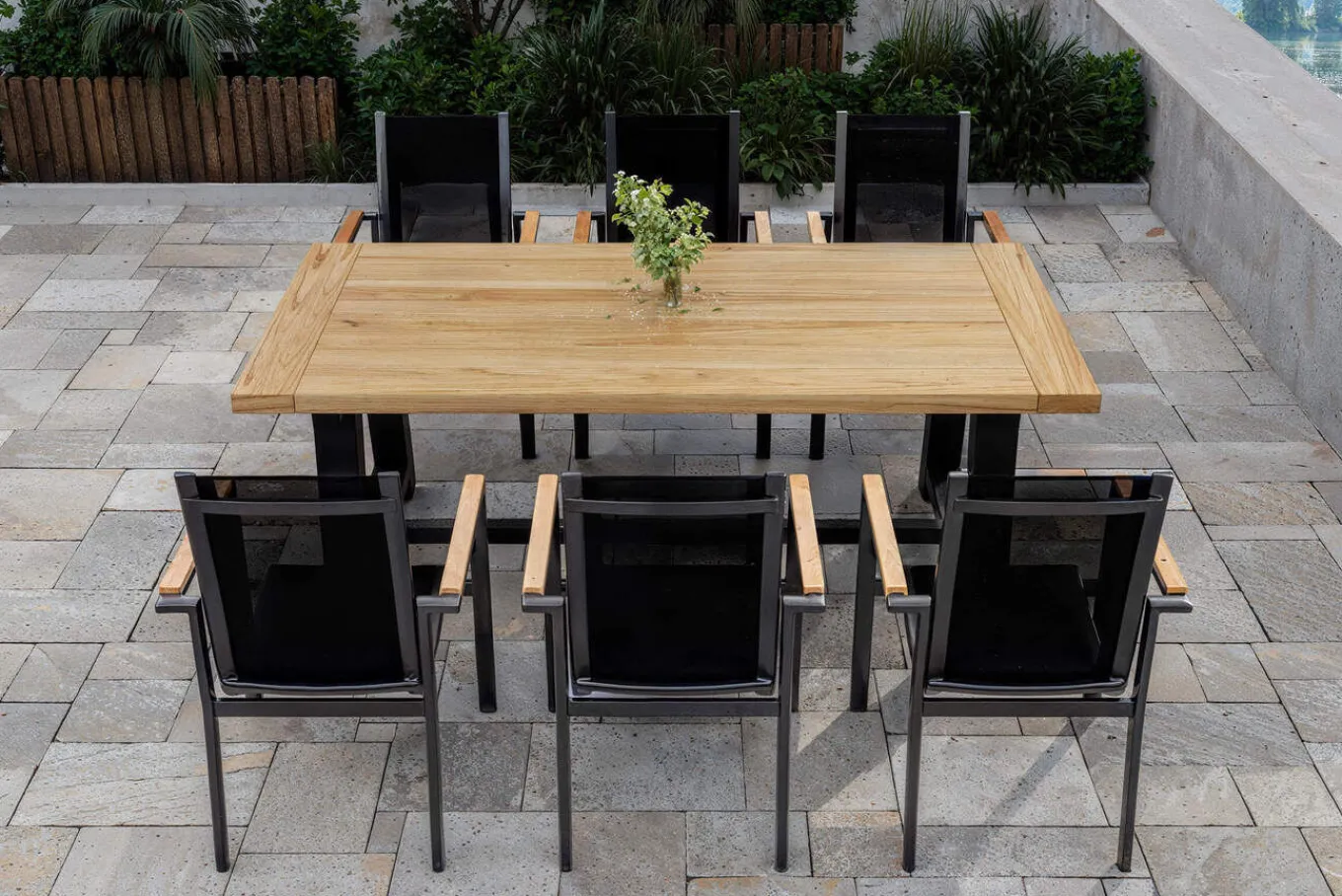 New Evora Garten-Essgruppe, grau/anthrazit, Alu/Teak/Textilene, 200 x 100 cm, stapelbar, FSC®-zertifiziertes Produkt Garten-Essgruppen