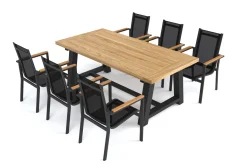New Evora Garten-Essgruppe, grau/anthrazit, Alu/Teak/Textilene, 200 x 100 cm, stapelbar, FSC®-zertifiziertes Produkt Garten-Essgruppen