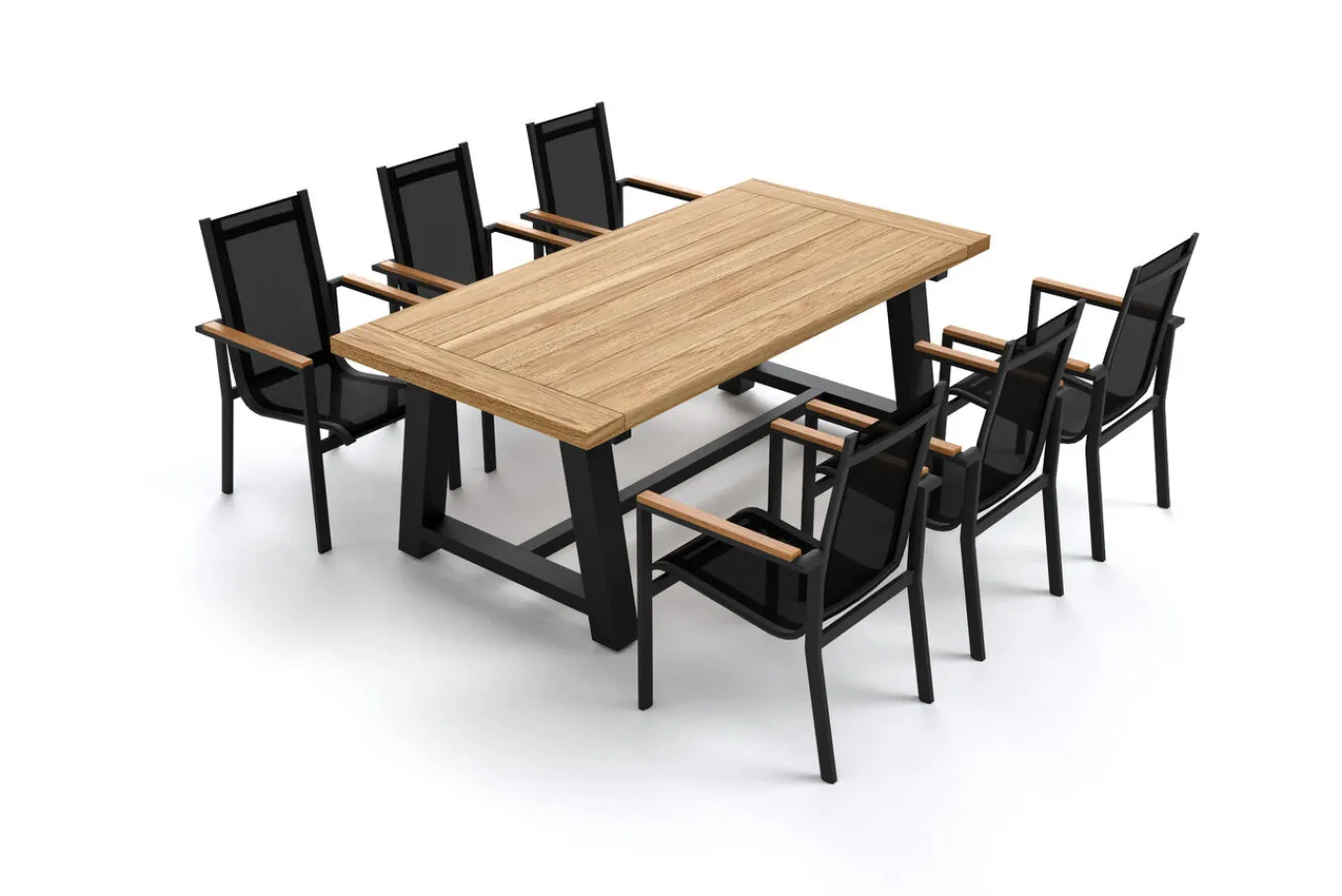New Evora Garten-Essgruppe, grau/anthrazit, Alu/Teak/Textilene, 200 x 100 cm, stapelbar, FSC®-zertifiziertes Produkt Garten-Essgruppen