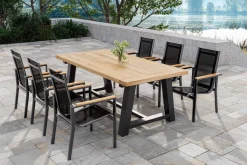 New Evora Garten-Essgruppe, grau/anthrazit, Alu/Teak/Textilene, 200 x 100 cm, stapelbar, FSC®-zertifiziertes Produkt Garten-Essgruppen