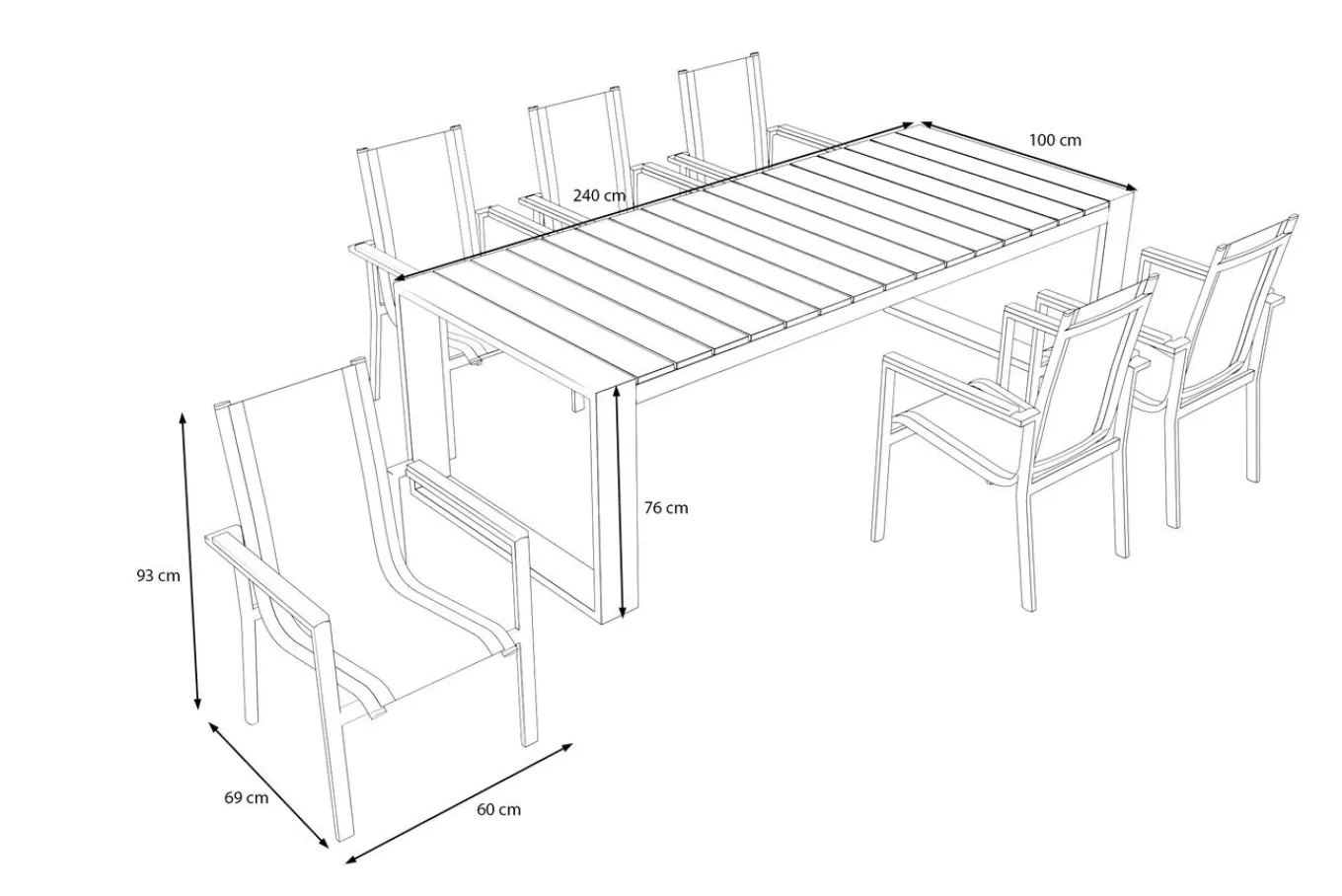 Outlet Evora Garten-Essgruppe, anthrazit/natur, Aluminium/Teak/Textilene, 240 x 100 cm, FSC®-zertifiziertes Produkt Garten-Essgruppen