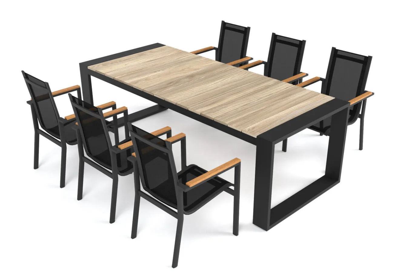 Outlet Evora Garten-Essgruppe, anthrazit/natur, Aluminium/Teak/Textilene, 240 x 100 cm, FSC®-zertifiziertes Produkt Garten-Essgruppen