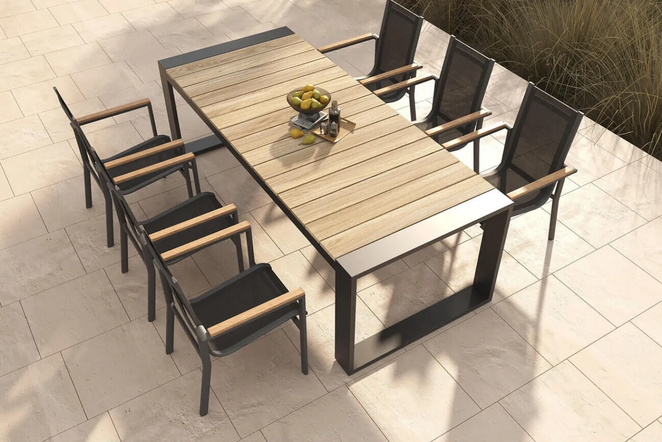 Outlet Evora Garten-Essgruppe, anthrazit/natur, Aluminium/Teak/Textilene, 240 x 100 cm, FSC®-zertifiziertes Produkt Garten-Essgruppen