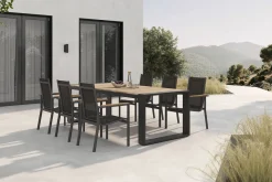 Outlet Evora Garten-Essgruppe, anthrazit/natur, Aluminium/Teak/Textilene, 240 x 100 cm, FSC®-zertifiziertes Produkt Garten-Essgruppen