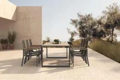 Outlet Evora Garten-Essgruppe, anthrazit/natur, Aluminium/Teak/Textilene, 240 x 100 cm, FSC®-zertifiziertes Produkt Garten-Essgruppen