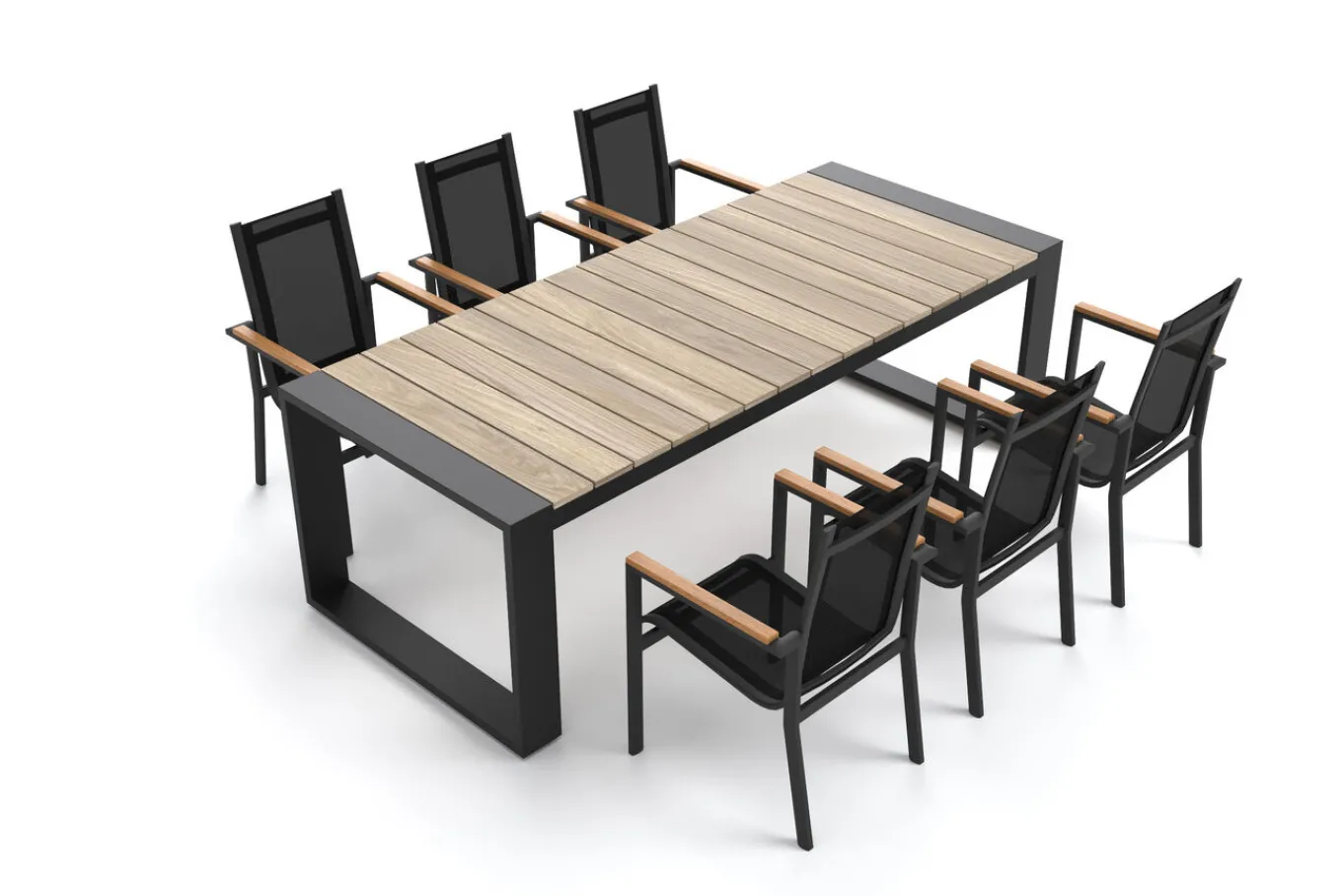 Outlet Evora Garten-Essgruppe, anthrazit/natur, Aluminium/Teak/Textilene, 240 x 100 cm, FSC®-zertifiziertes Produkt Garten-Essgruppen