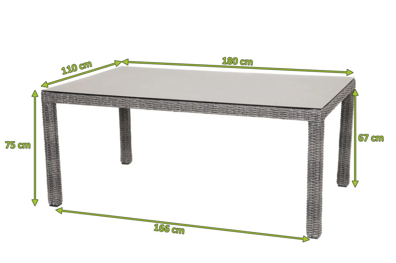 New ExklusivmodellRocking Comfort Esstisch, grau-braun-meliert, Alu/Polyrattan/Glaskeramik, 180x110 cm, pulverbeschichtet Gartentische