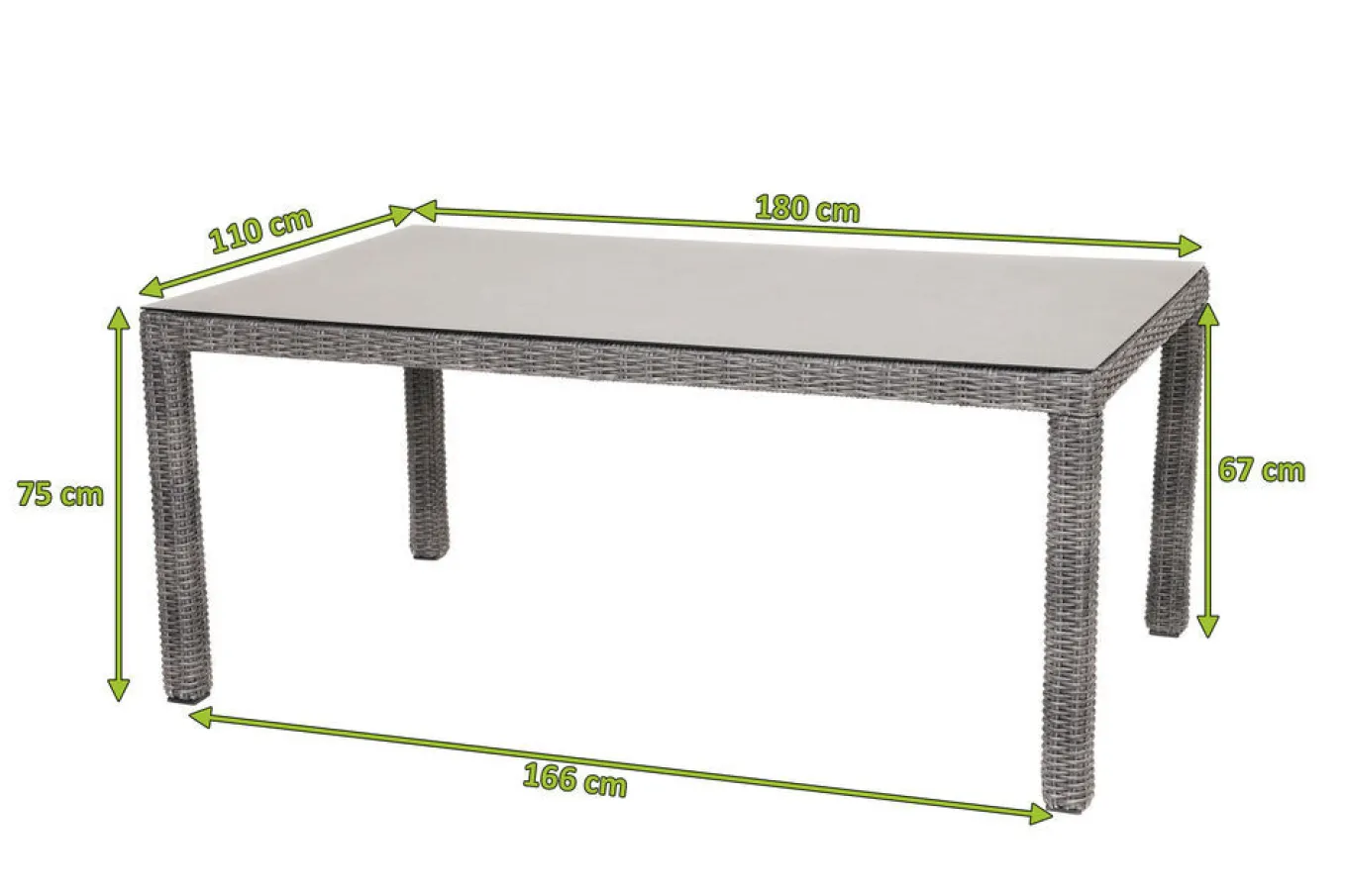 New ExklusivmodellRocking Comfort Esstisch, grau-braun-meliert, Alu/Polyrattan/Glaskeramik, 180x110 cm, pulverbeschichtet Gartentische