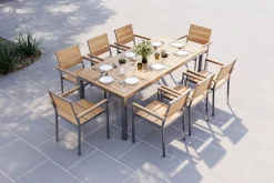 Discount Falun Garten-Essgruppe mit 8 Sesseln, braun, Edelstahl/Teakholz, 200 x 100 cm ausziehbar, stapelbar, FSC®-zertifiziertes Produkt Edelstahl-Gartenmöbel