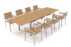 Discount Falun Garten-Essgruppe mit 8 Sesseln, braun, Edelstahl/Teakholz, 200 x 100 cm ausziehbar, stapelbar, FSC®-zertifiziertes Produkt Edelstahl-Gartenmöbel