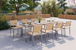Discount Falun Garten-Essgruppe mit 8 Sesseln, braun, Edelstahl/Teakholz, 200 x 100 cm ausziehbar, stapelbar, FSC®-zertifiziertes Produkt Edelstahl-Gartenmöbel