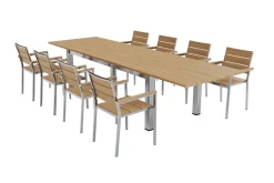 Discount Falun Garten-Essgruppe mit 8 Sesseln, braun/silber, Teakholz/Edelstahl, 220/340 x 100 cm, ausziehbar stapelbar FSC®-zertifiziert Garten-Essgruppen