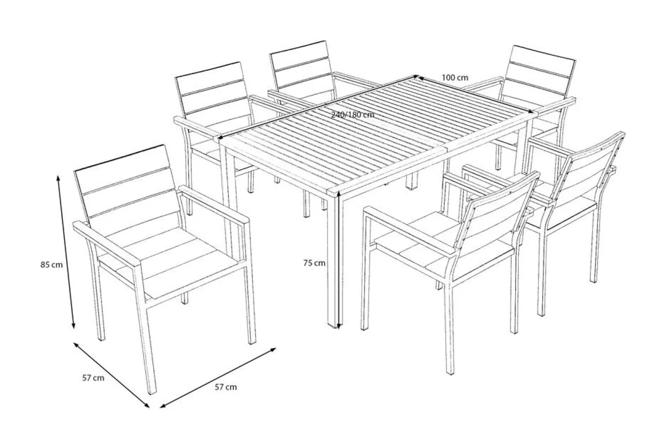 Outlet Falun Garten-Essgruppe, braun, Teakholz/Edelstahl, Ausziehtisch 180/240 x 100 cm, inkl. 6 Stapelsessel, FSC®-zertifiziertes Produkt Garten-Essgruppen