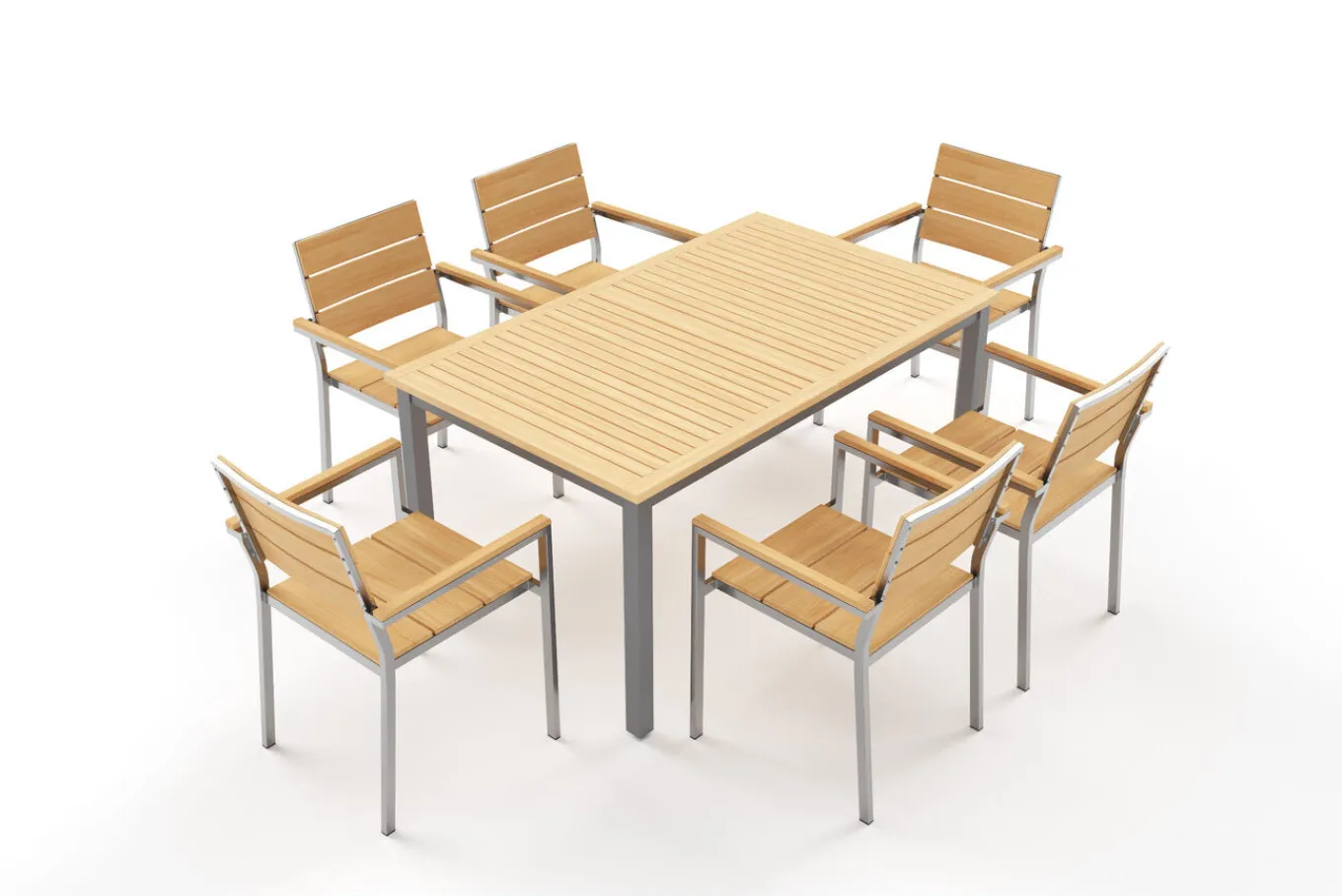 Outlet Falun Garten-Essgruppe, braun, Teakholz/Edelstahl, Ausziehtisch 180/240 x 100 cm, inkl. 6 Stapelsessel, FSC®-zertifiziertes Produkt Garten-Essgruppen