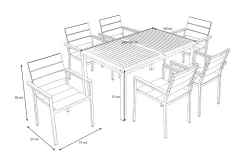 Outlet Falun Garten-Essgruppe, braun, Teakholz/Edelstahl, Ausziehtisch 180/240 x 100 cm, inkl. 6 Stapelsessel, FSC®-zertifiziertes Produkt Garten-Essgruppen