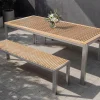 New Falun Garten-Essgruppe, braun, Edelstahl/Teakholz, 200 x 90 cm Tisch mit 2 Bänken 160 x 38 cm Garten-Essgruppen