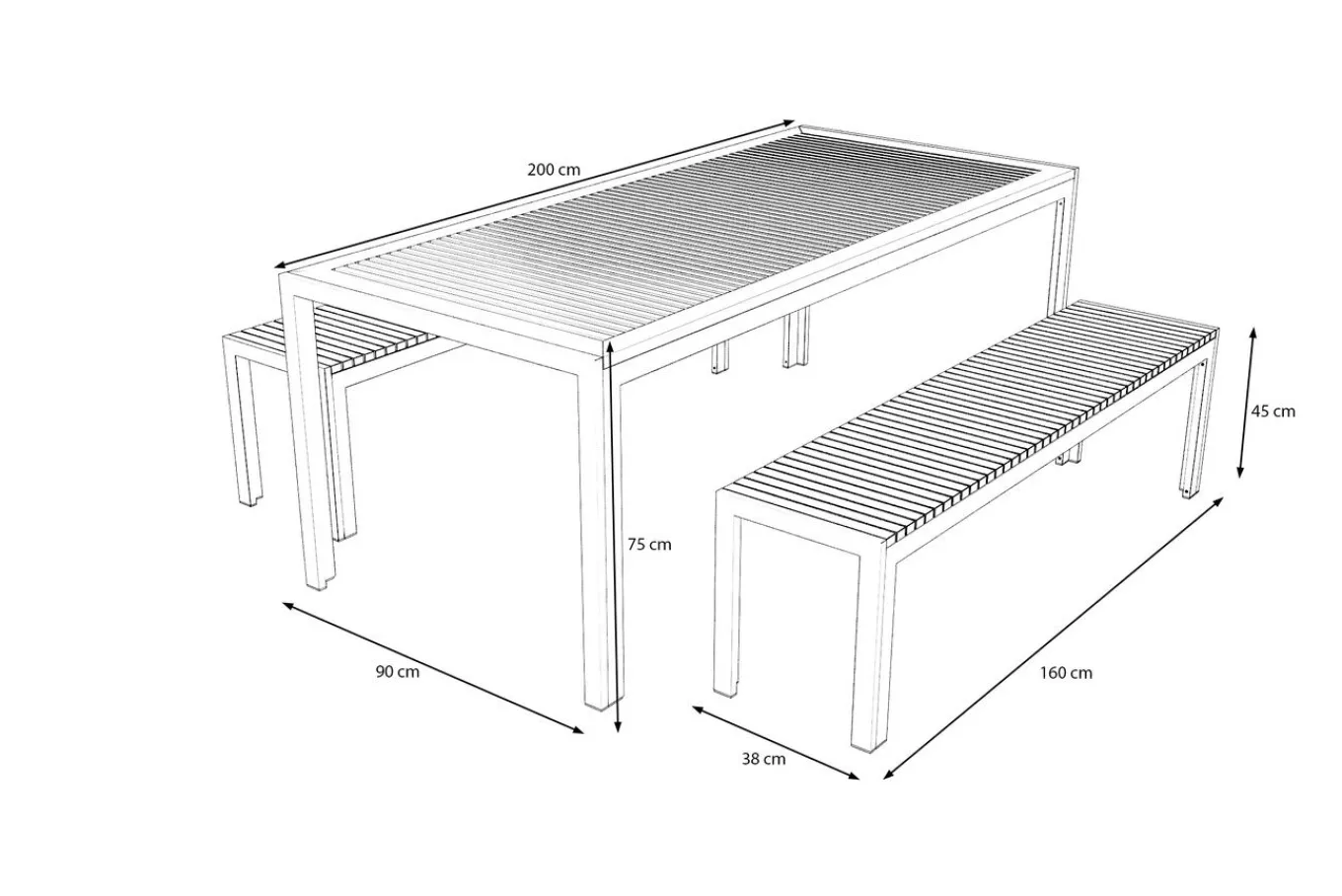 New Falun Garten-Essgruppe, braun, Edelstahl/Teakholz, 200 x 90 cm Tisch mit 2 Bänken 160 x 38 cm Garten-Essgruppen