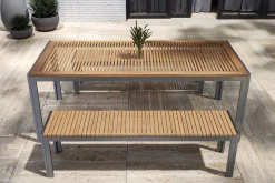 New Falun Garten-Essgruppe, braun, Edelstahl/Teakholz, 200 x 90 cm Tisch mit 2 Bänken 160 x 38 cm Garten-Essgruppen