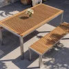 Falun Garten-Essgruppe, braun/silber, Edelstahl/Teakholz, 180 x 90 cm Tisch und 2 Bänke 160 x 38 cm Garten-Essgruppen