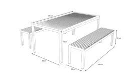 Falun Garten-Essgruppe, braun/silber, Edelstahl/Teakholz, 180 x 90 cm Tisch und 2 Bänke 160 x 38 cm Garten-Essgruppen