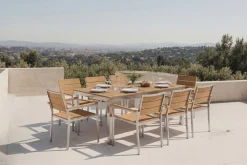 Outlet Falun Garten-Essgruppe mit 8 Sesseln, braun, Teakholz/Edelstahl, 180/240 x 100 cm, ausziehbar, stapelbar, FSC®-zertifiziertes Produkt Garten-Essgruppen|Edelstahl-Gartenmöbel