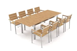Outlet Falun Garten-Essgruppe mit 8 Sesseln, braun, Teakholz/Edelstahl, 180/240 x 100 cm, ausziehbar, stapelbar, FSC®-zertifiziertes Produkt Garten-Essgruppen|Edelstahl-Gartenmöbel