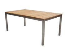 Falun Garten-Essgruppe mit 6 Sesseln, braun, Edelstahl/Teakholz, 200 x 100 cm ausziehbar, stapelbar, FSC®-zertifiziertes Produkt Garten-Essgruppen|Edelstahl-Gartenmöbel