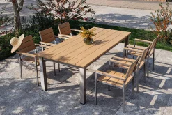 Best Falun Garten-Essgruppe mit 6 Sesseln, braun/silber, Teakholz/Edelstahl, 220/340 x 100 cm, ausziehbar, stapelbar, FSC®-zertifiziertes Produkt Garten-Essgruppen