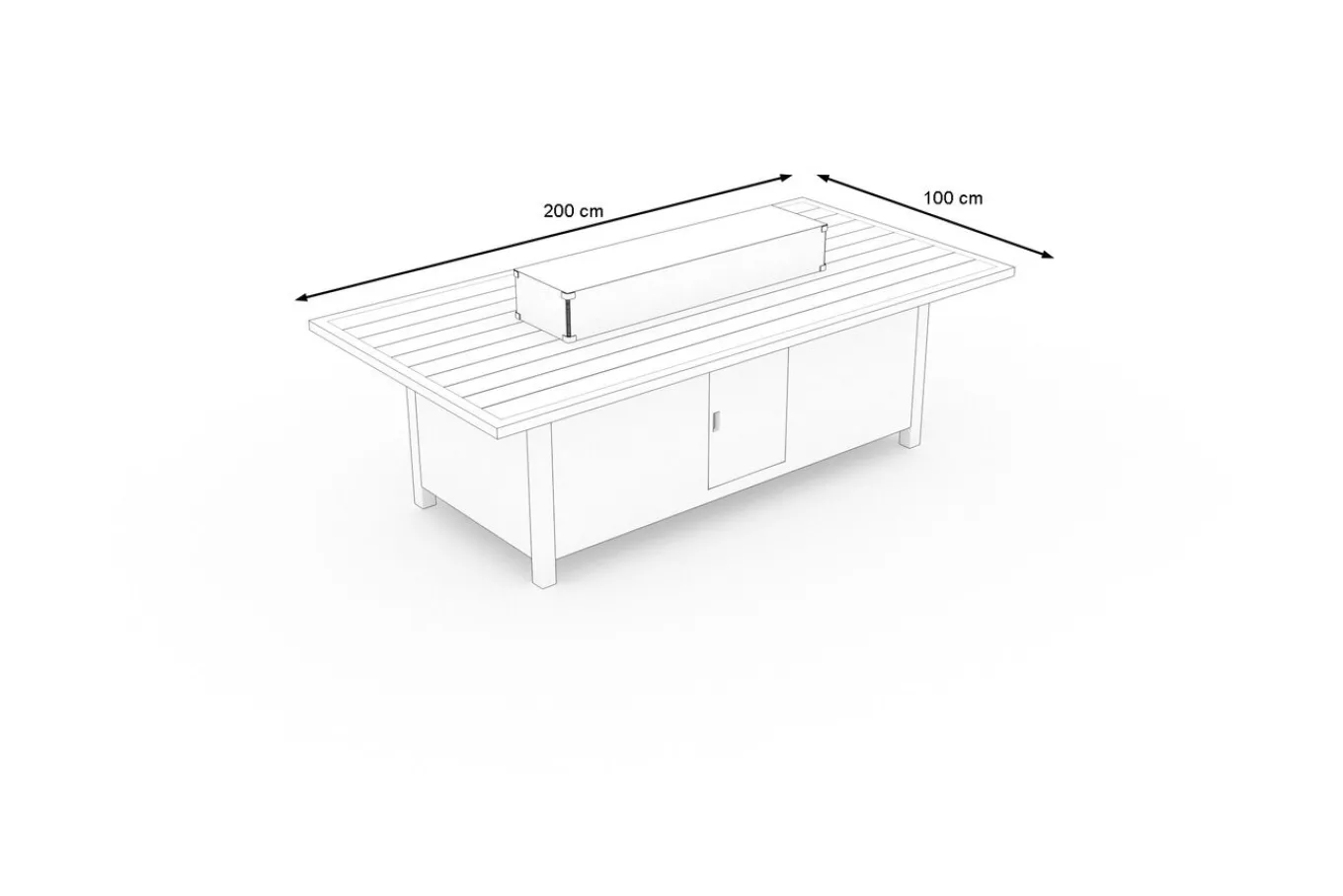 Feuertisch, beige meliert, Aluminium/Polyrattan/Glas, 200 x 100 cm, hitzebeständig, inklusive Schutzglas der Feuerstelle Gartentische|Polyrattan-Gartenmöbel