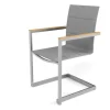 Discount Freischwinger, silber, Edelstahl/Textilene, padded, Armlehnen aus Teakholz Gartenstühle & Gartensessel