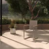 Clearance Freischwinger, taupe, Edelstahl/Textilene, padded, Armlehnen aus Teakholz Edelstahl-Gartenmöbel|Gartenstühle & Gartensessel