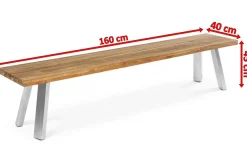 Clearance Gartenbank, Edelstahl/recyceltes Teak, 160x40x45cm, A-Gestell, rustikal gebürstet Gartenbänke & Gartensofas