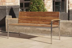 Hot Gartenbank, Teakholz/Edelstahl, 3-Sitzer, 160x55x80cm, FSC®-zertifiziertes Produkt Edelstahl-Gartenmöbel|Gartenbänke & Gartensofas