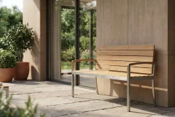 New Gartenbank, Teakholz/Edelstahl, 2-Sitzer, 130x55x80cm, FSC®-zertifiziertes Produkt Gartenbänke & Gartensofas
