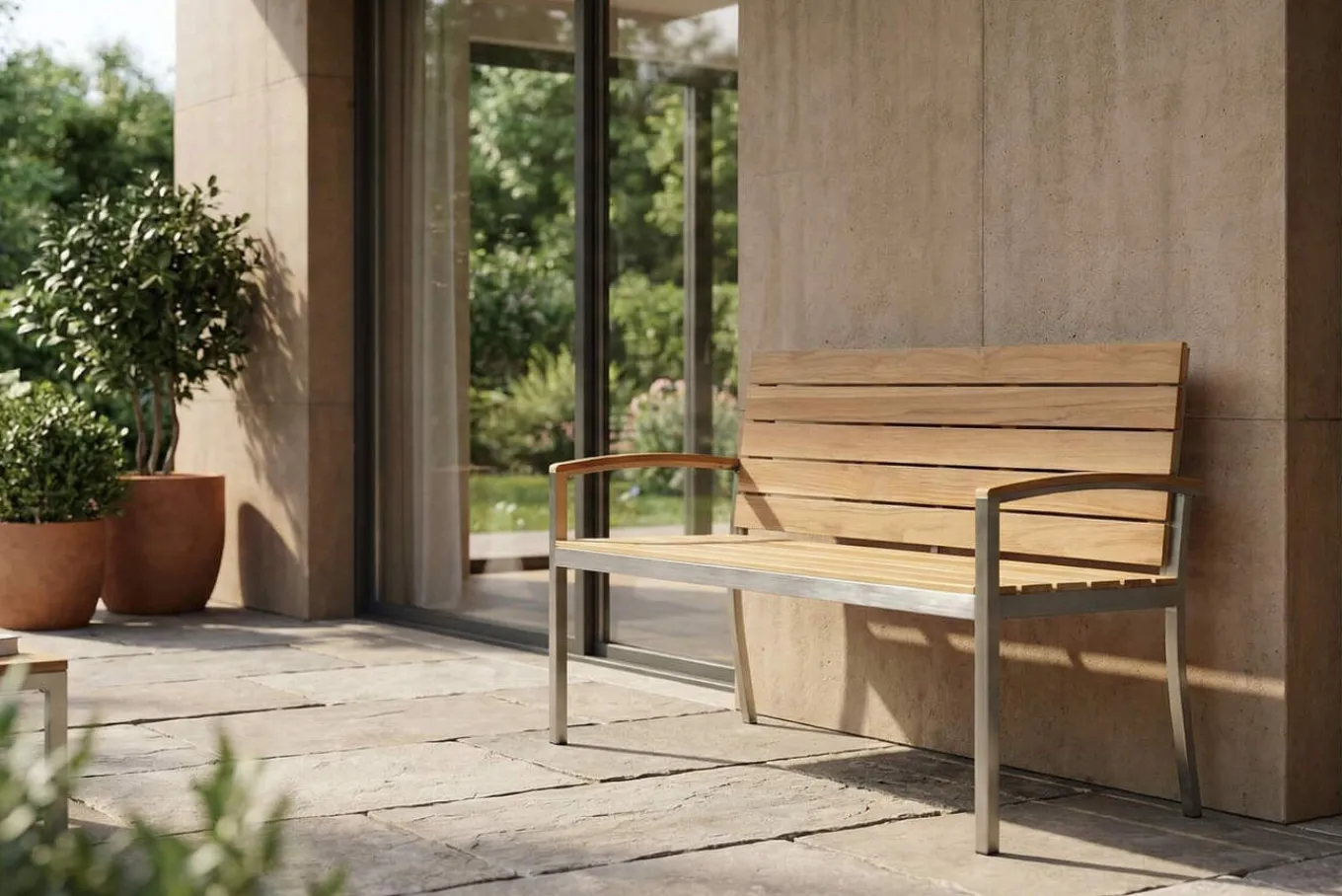 New Gartenbank, Teakholz/Edelstahl, 2-Sitzer, 130x55x80cm, FSC®-zertifiziertes Produkt Gartenbänke & Gartensofas